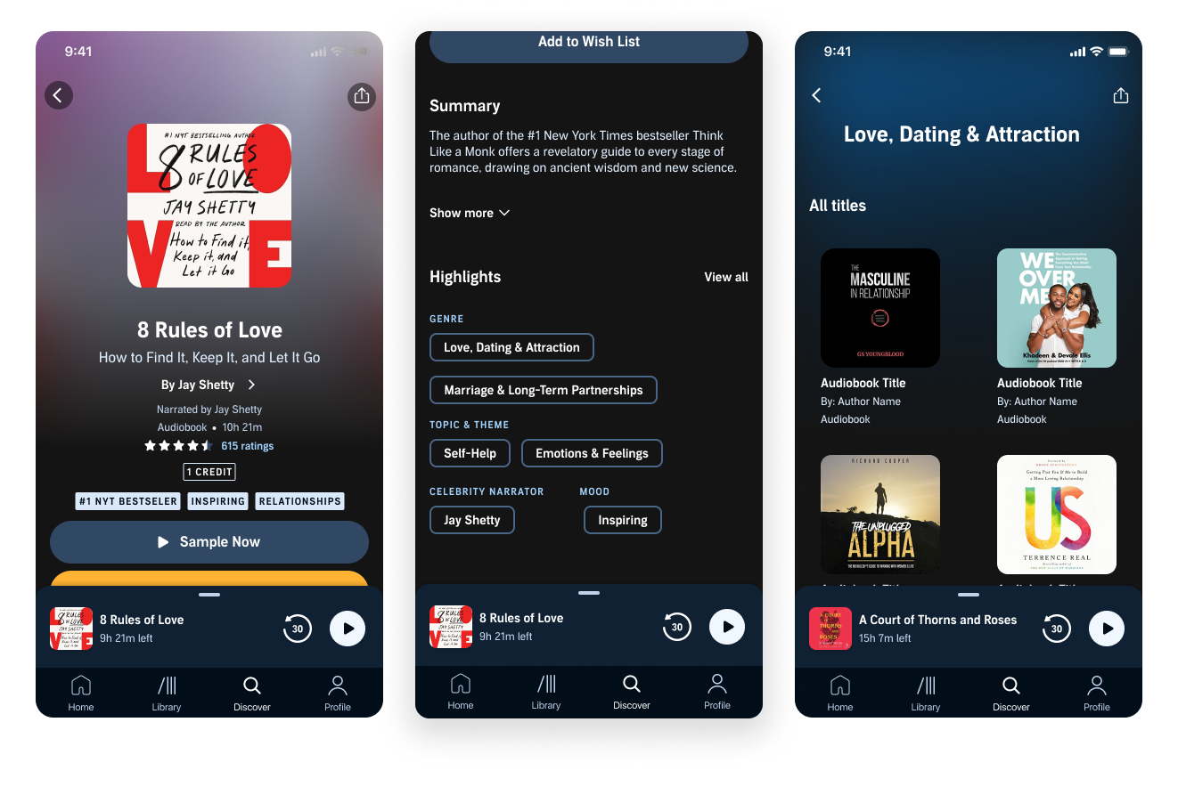 Audible — product screens