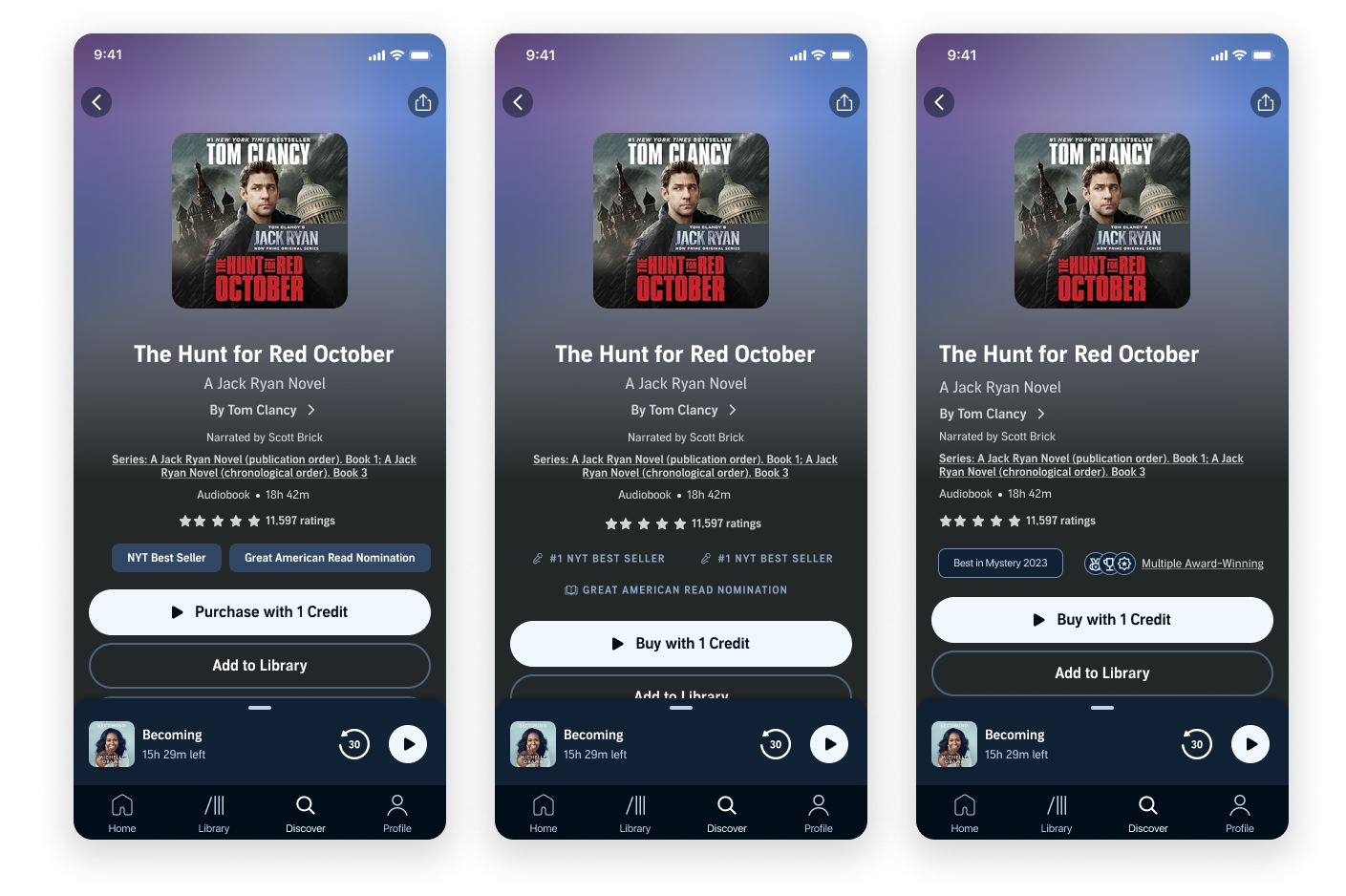 Audible — book detail view